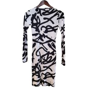 Skin Tight Bodycon Long Sleeve Dress White Black Small